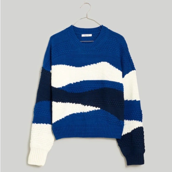 MADEWELL Intarsia Crewneck Sweater Blue and White size XS - Picture 2 of 15